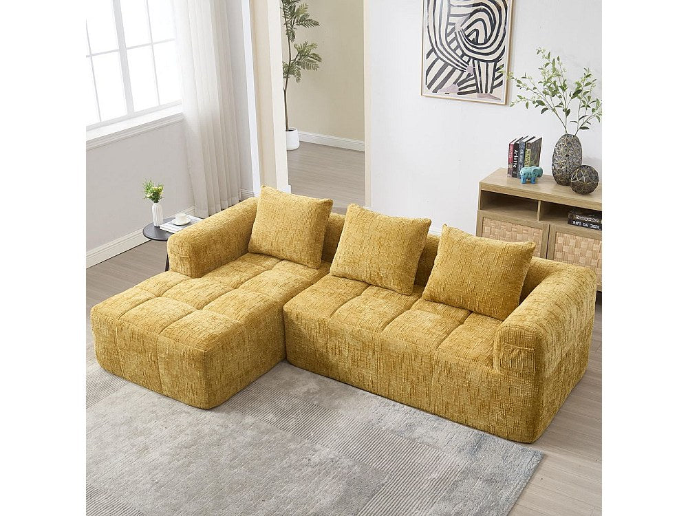 Canapé modulable 3 places jaune tissu