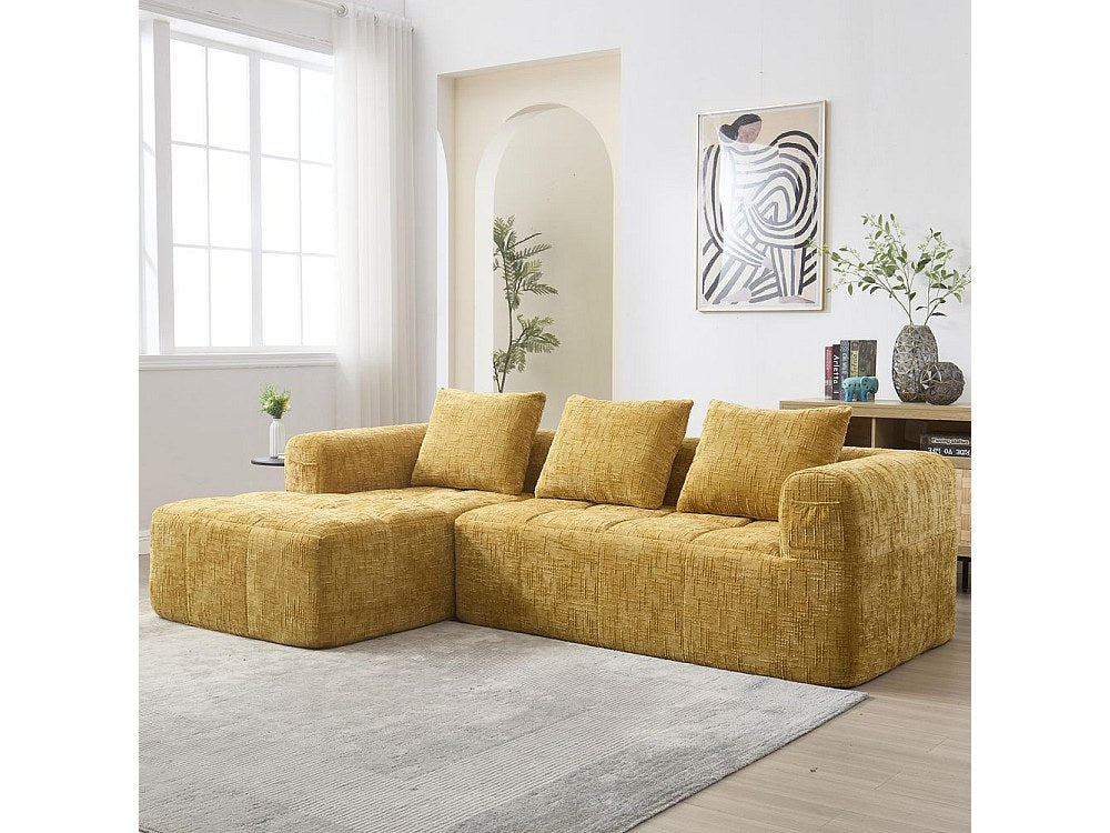 Canapé modulable 3 places jaune tissu