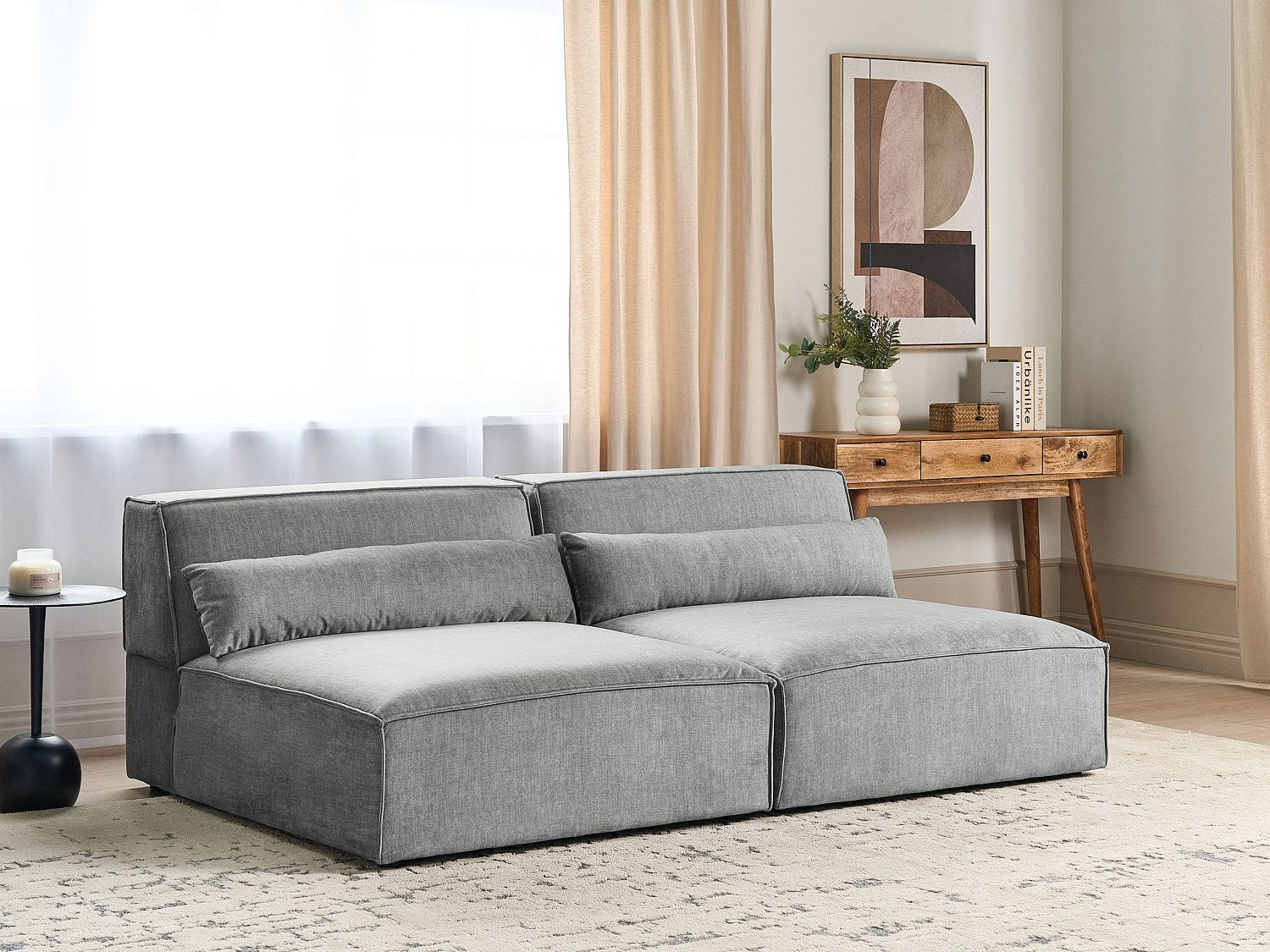 Canapé modulable 2 places gris tissu