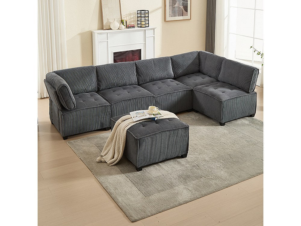 Canapé modulable 6 places gris velours