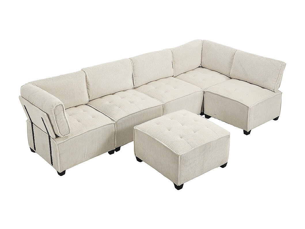 Canapé modulable 6 places beige velours