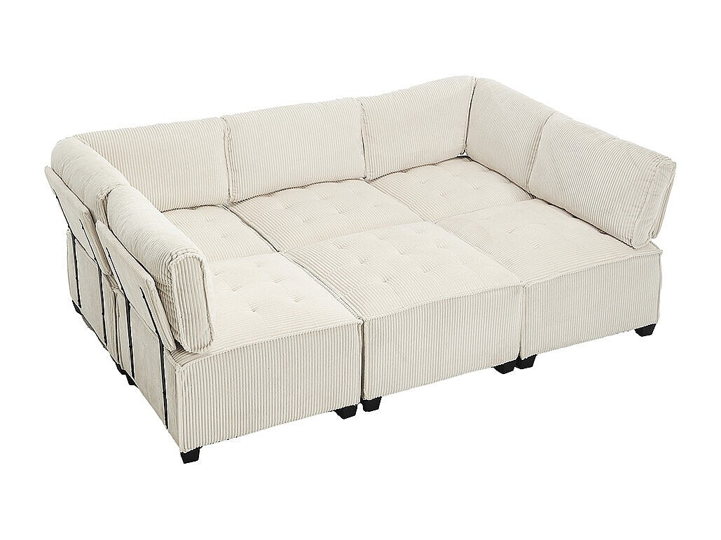 Canapé modulable 6 places beige velours