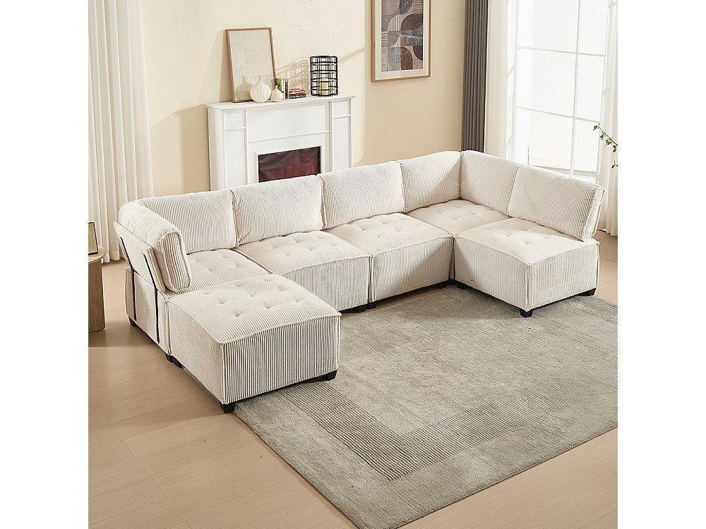 Canapé modulable 6 places beige velours