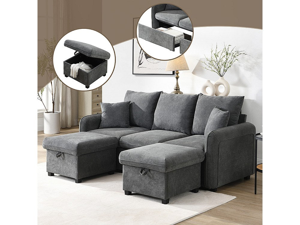 Canapé modulable 3 places gris tissu