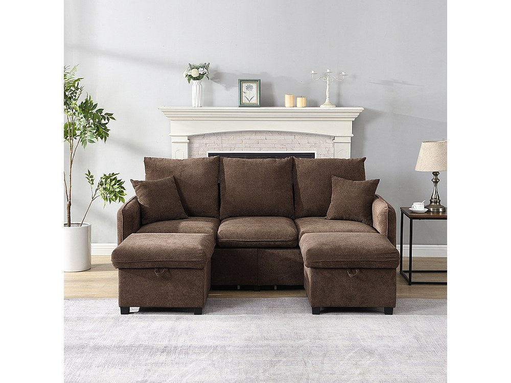 Canapé modulable 3 places marron tissu