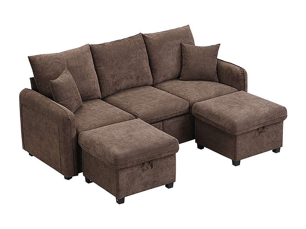 Canapé modulable 3 places marron tissu