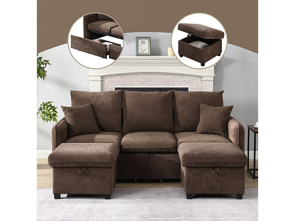 Canapé modulable 3 places marron tissu