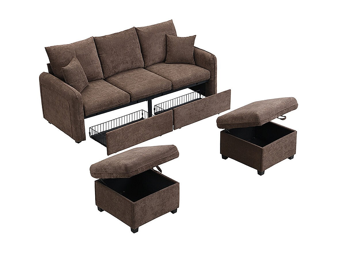 Canapé modulable 3 places marron tissu