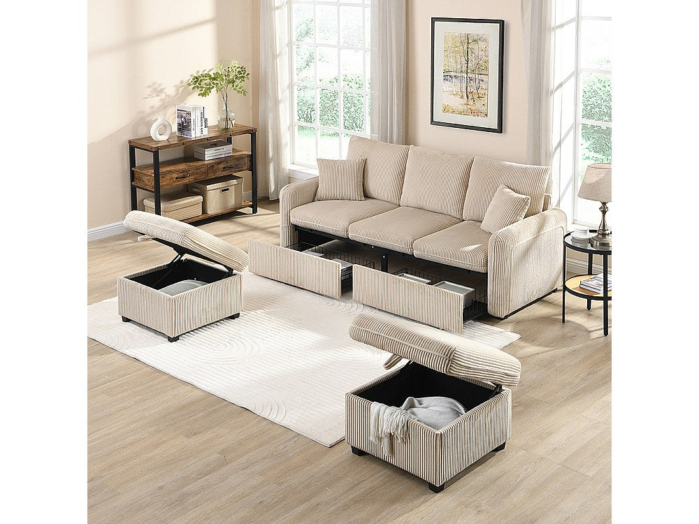 Canapé modulable 3 places beige tissu