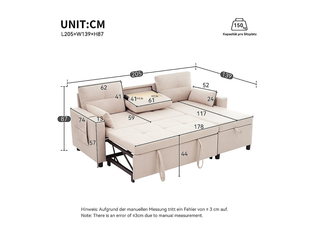 Canapé modulable convertible beige tissu