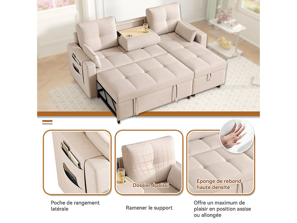 Canapé modulable convertible beige tissu