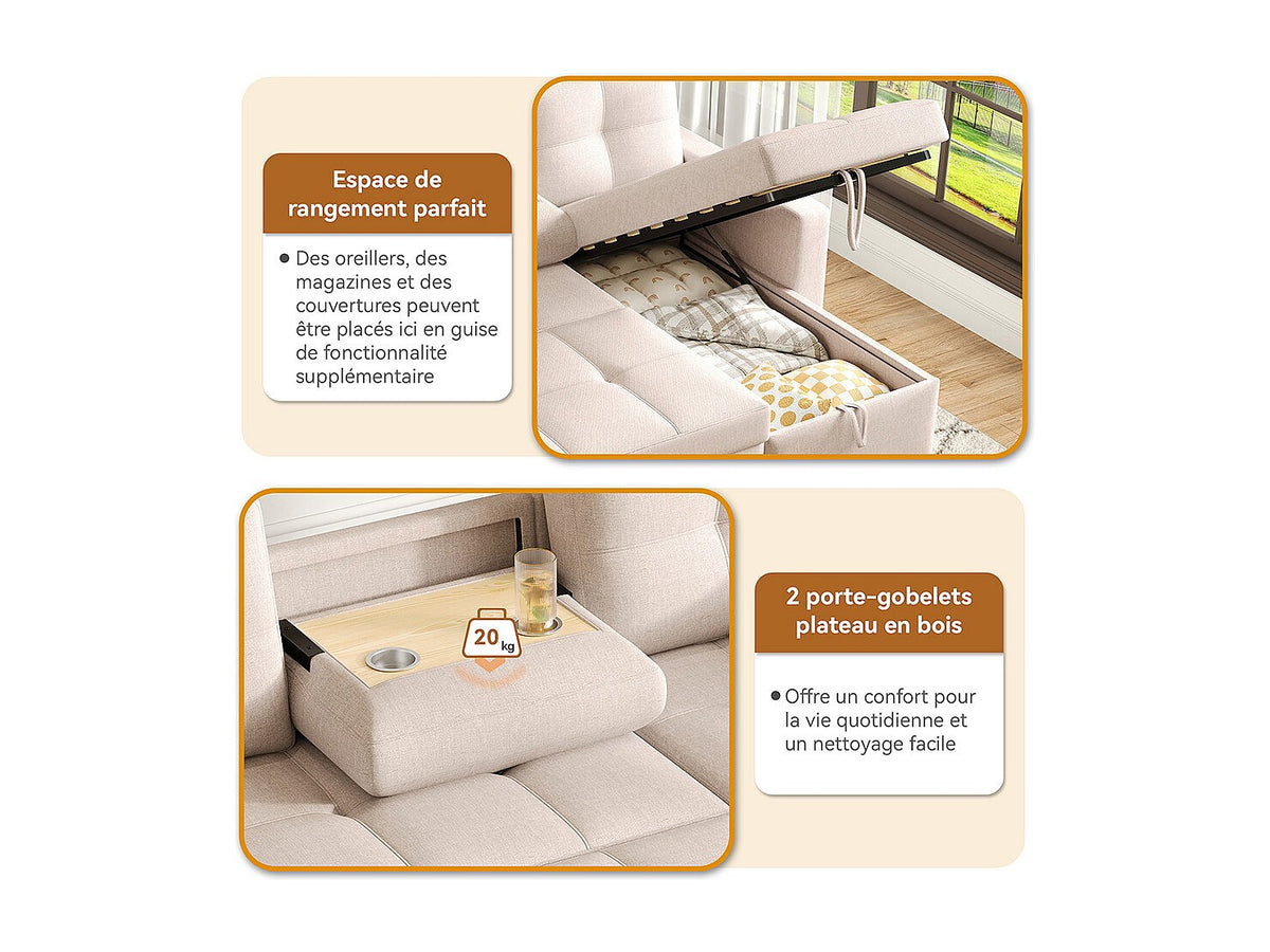 Canapé modulable convertible beige tissu