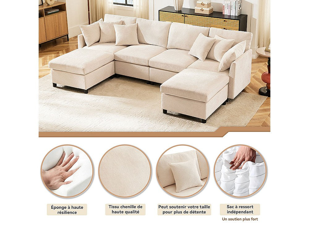 Canapé modulable beige tissu