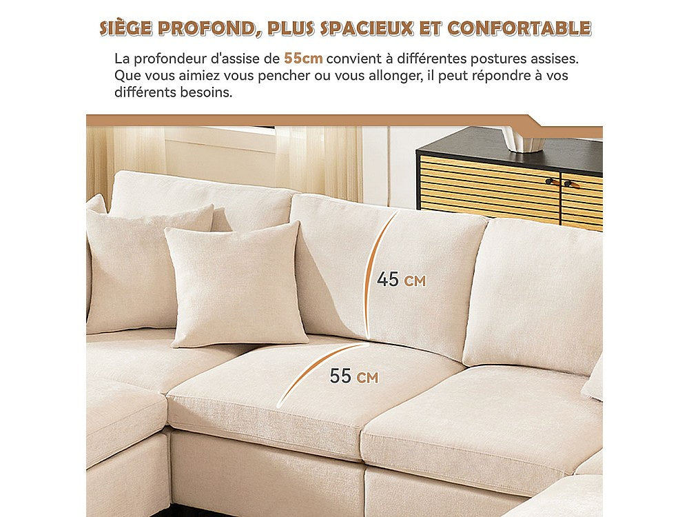 Canapé modulable beige tissu
