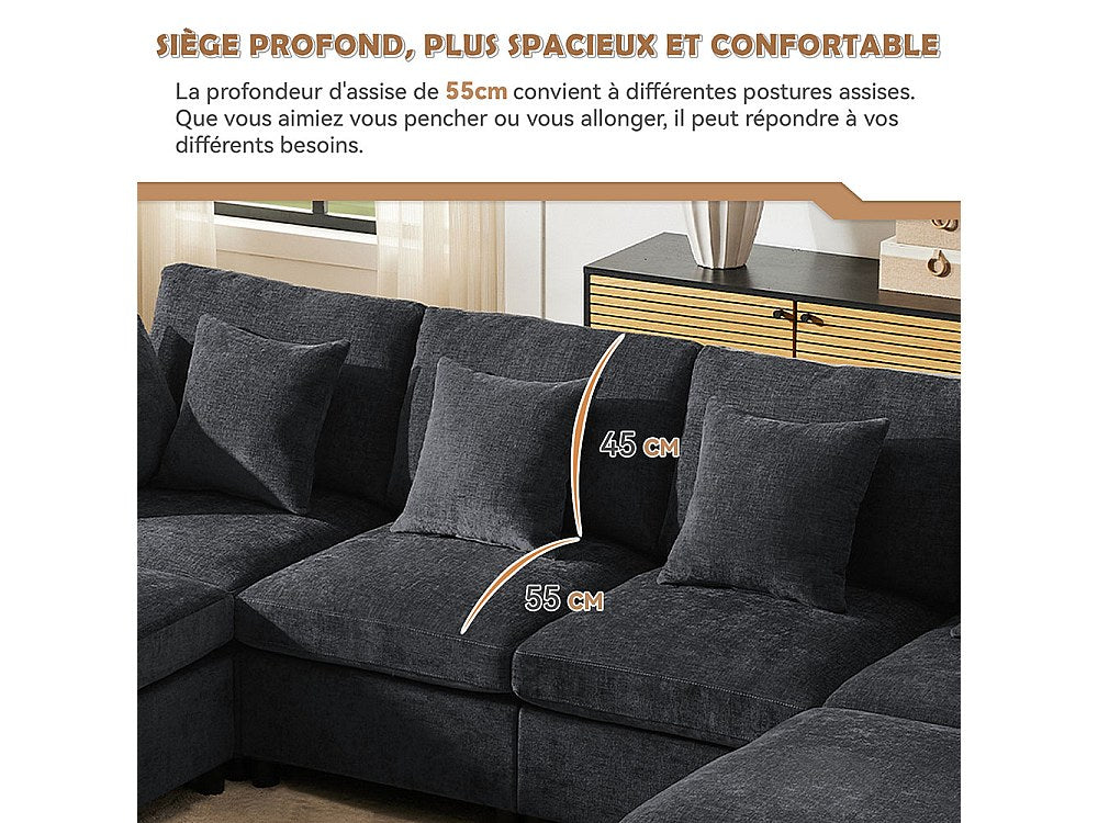 Canapé modulable gris tissu