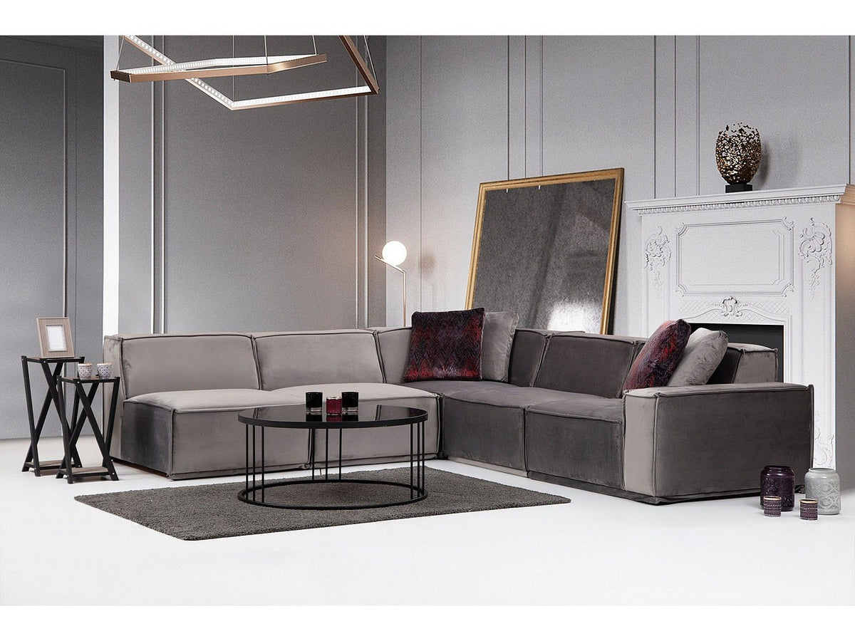 Canapé modulable 4 places gris velours