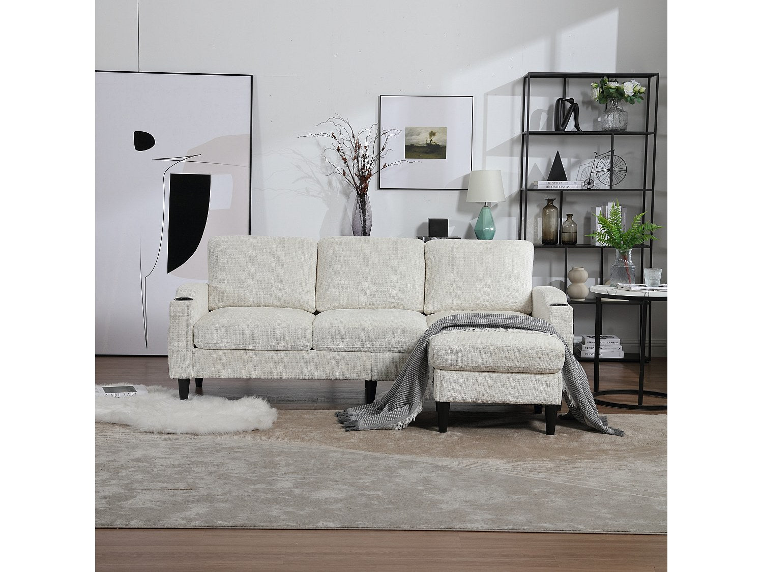 Pouf pour canapé modulable 4 places beige tissu