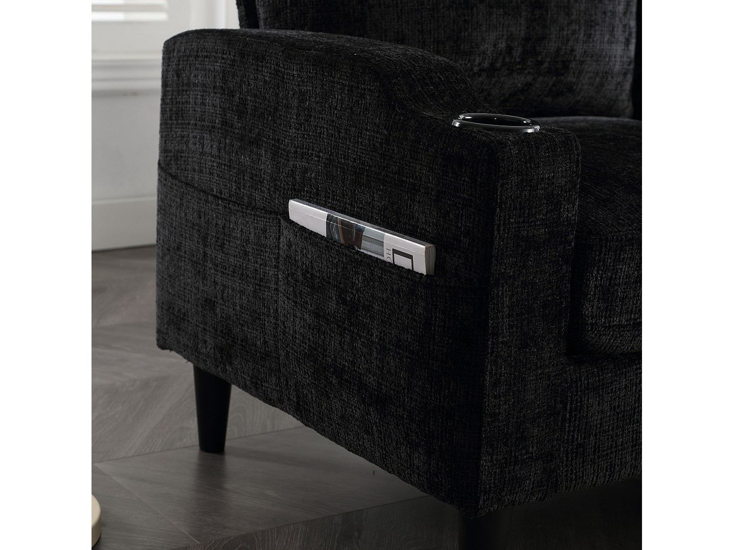 Pouf pour canapé modulable 4 places noir tissu