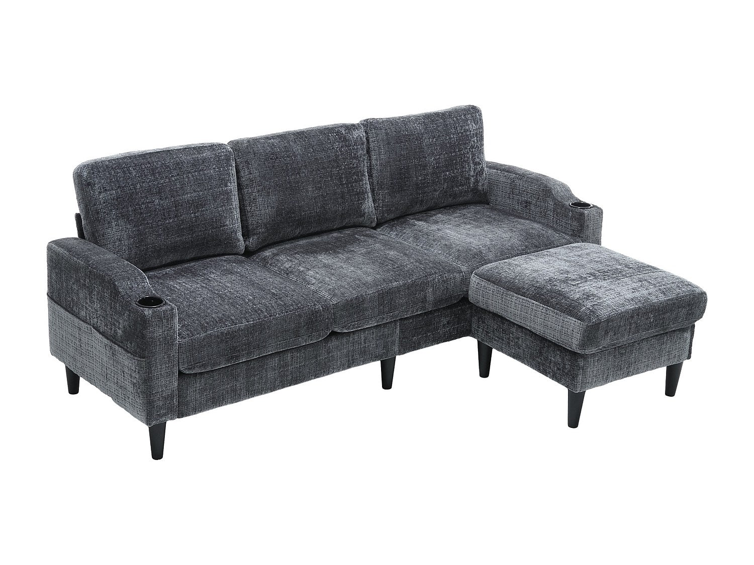 Pouf pour canapé modulable 4 places gris tissu