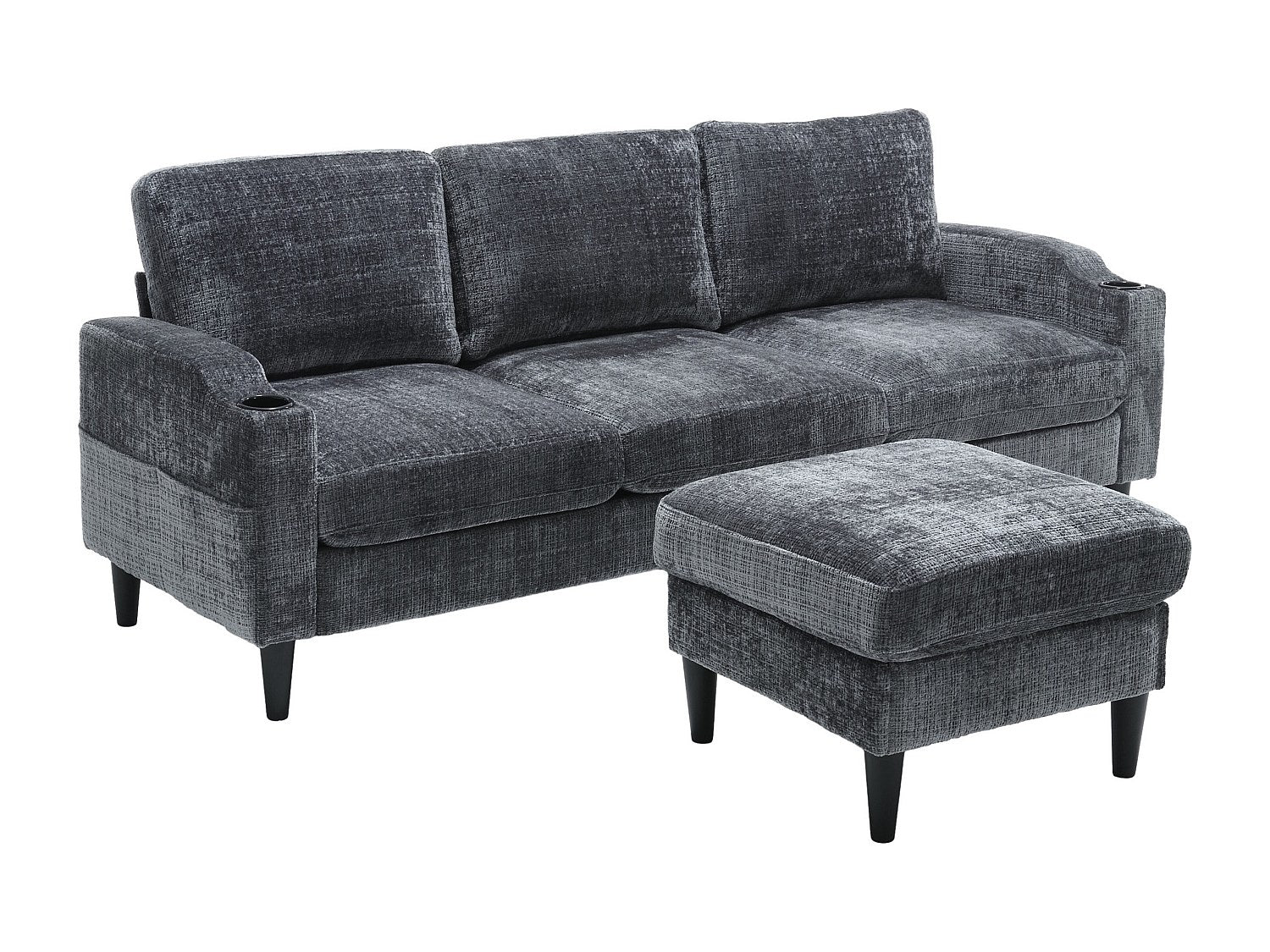 Pouf pour canapé modulable 4 places gris tissu
