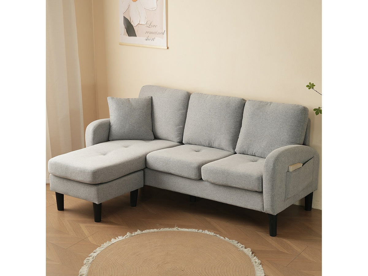 Méridienne pour canapé modulable 3 places gris tissu