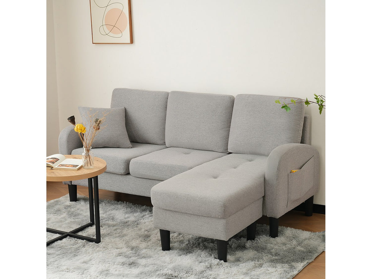 Méridienne pour canapé modulable 3 places gris tissu