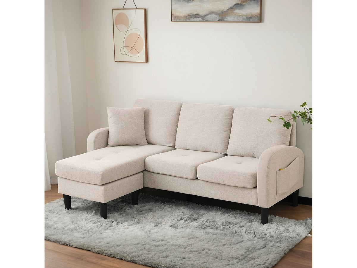 Méridienne pour canapé modulable 3 places beige tissu