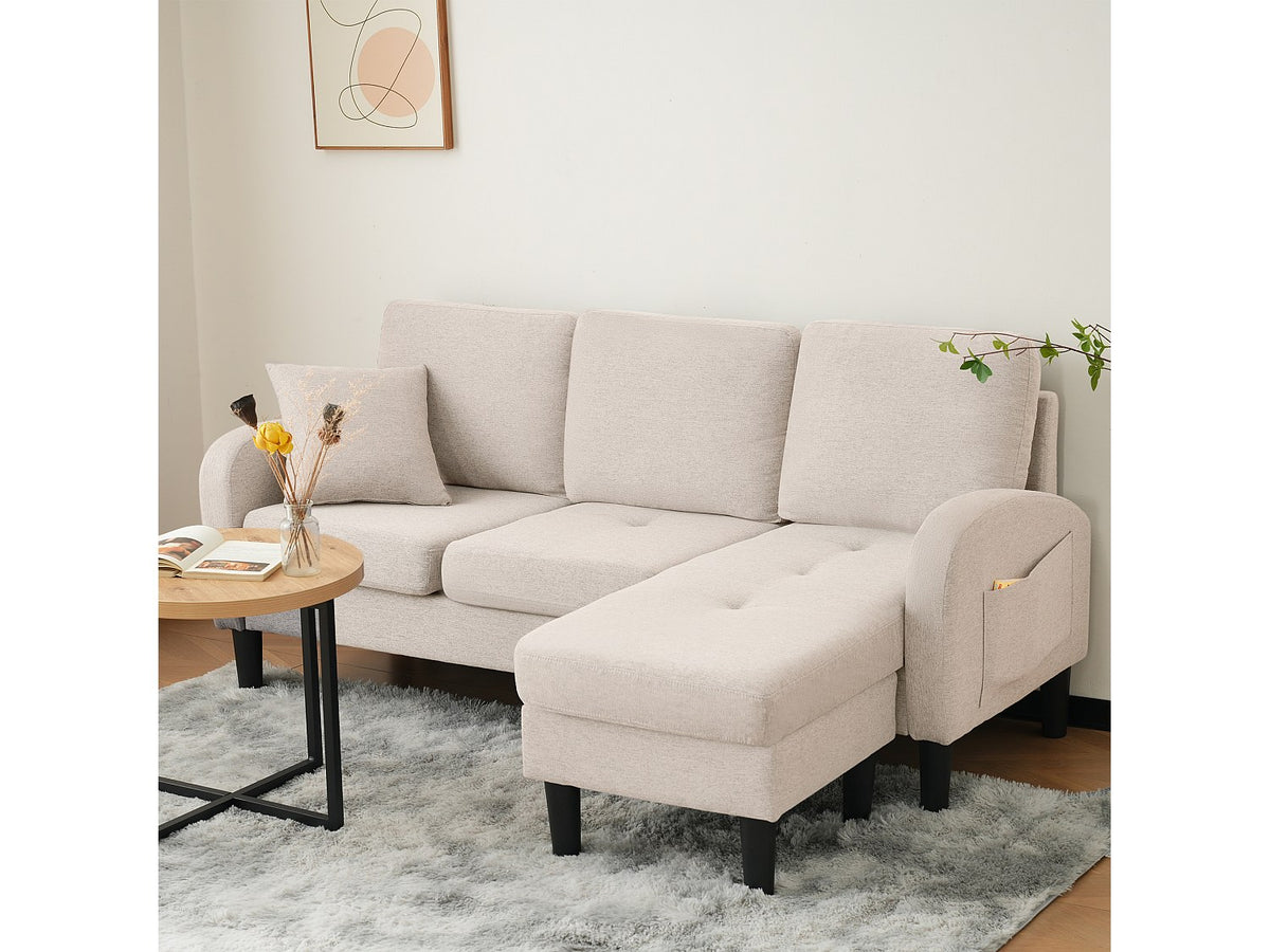 Méridienne pour canapé modulable 3 places beige tissu