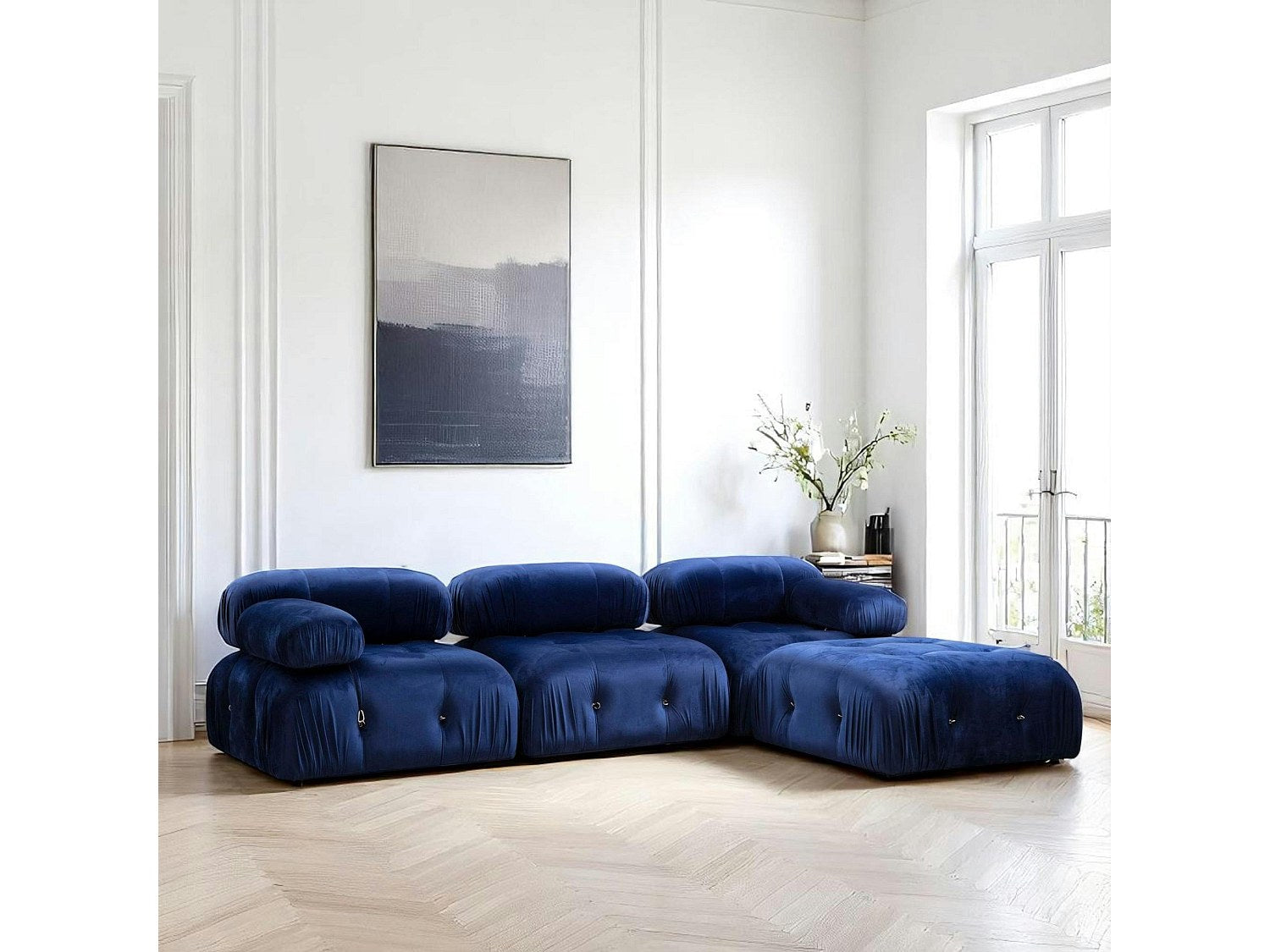 Angle pour canapé modulable bleu velours