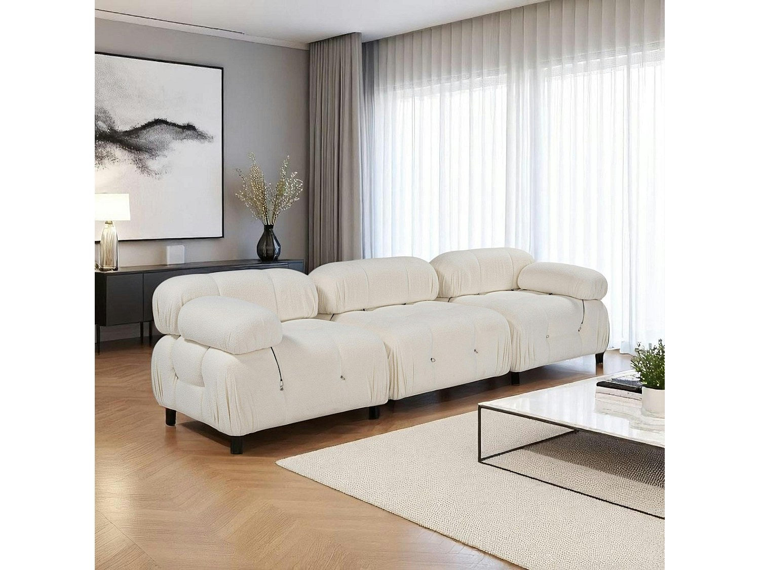 Canapé modulable 3 places beige tissu
