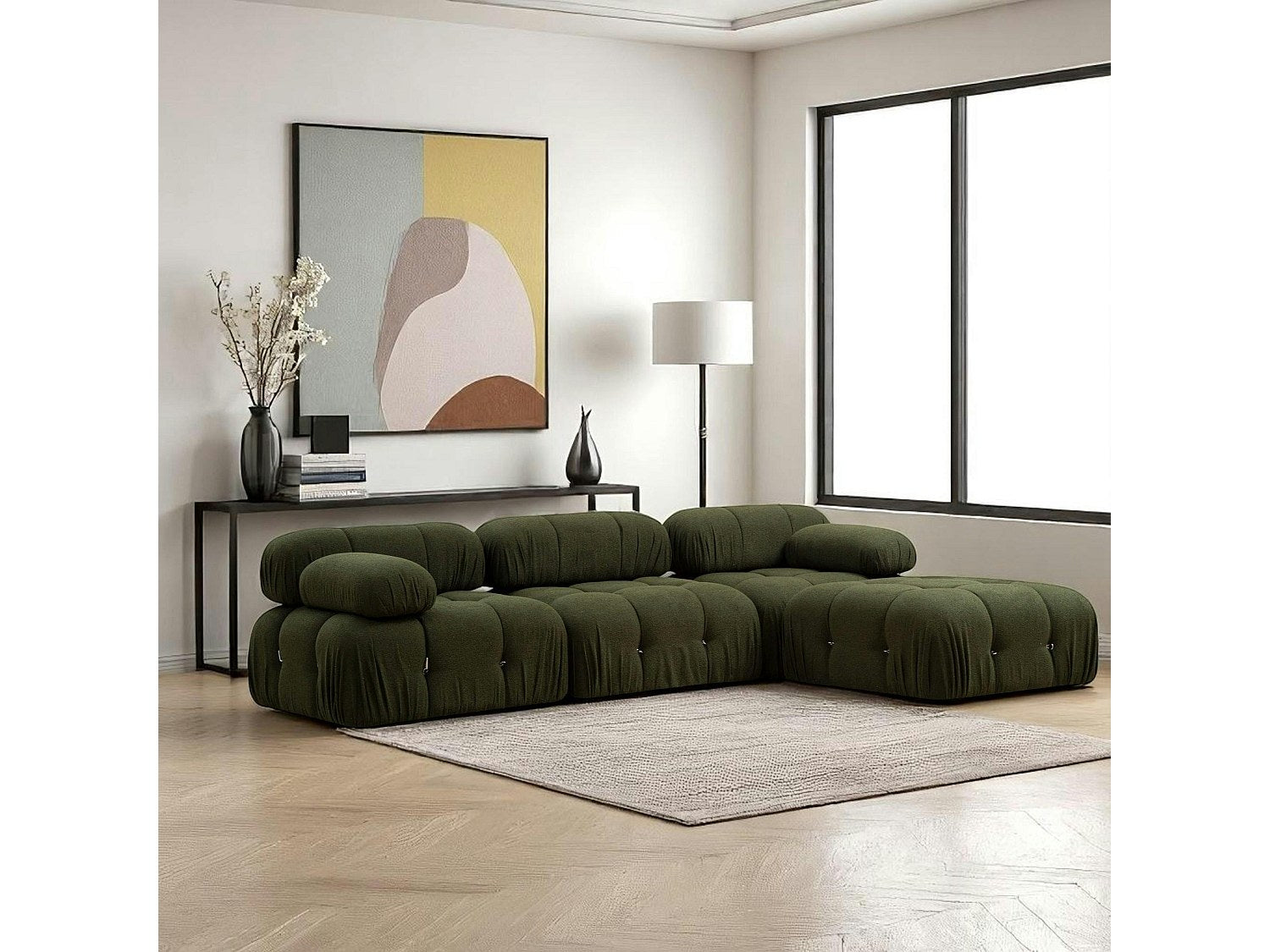 Angle pour canapé modulable vert tissu