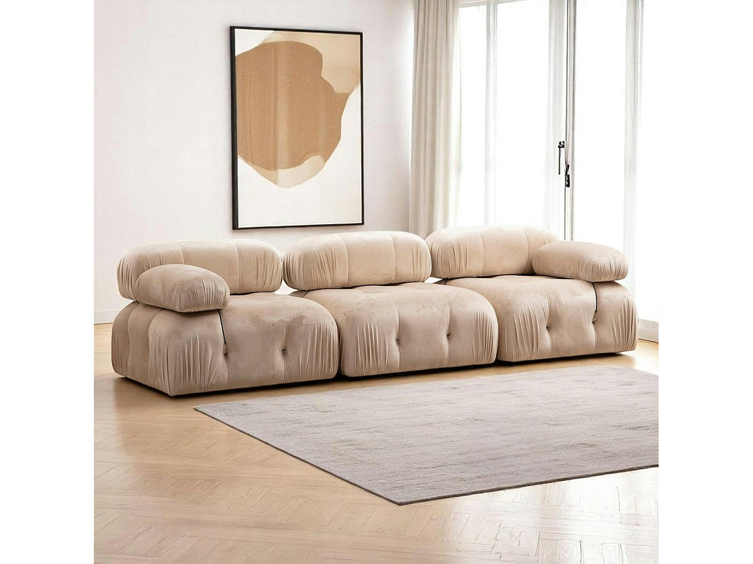 Canapé modulable 3 places beige velours