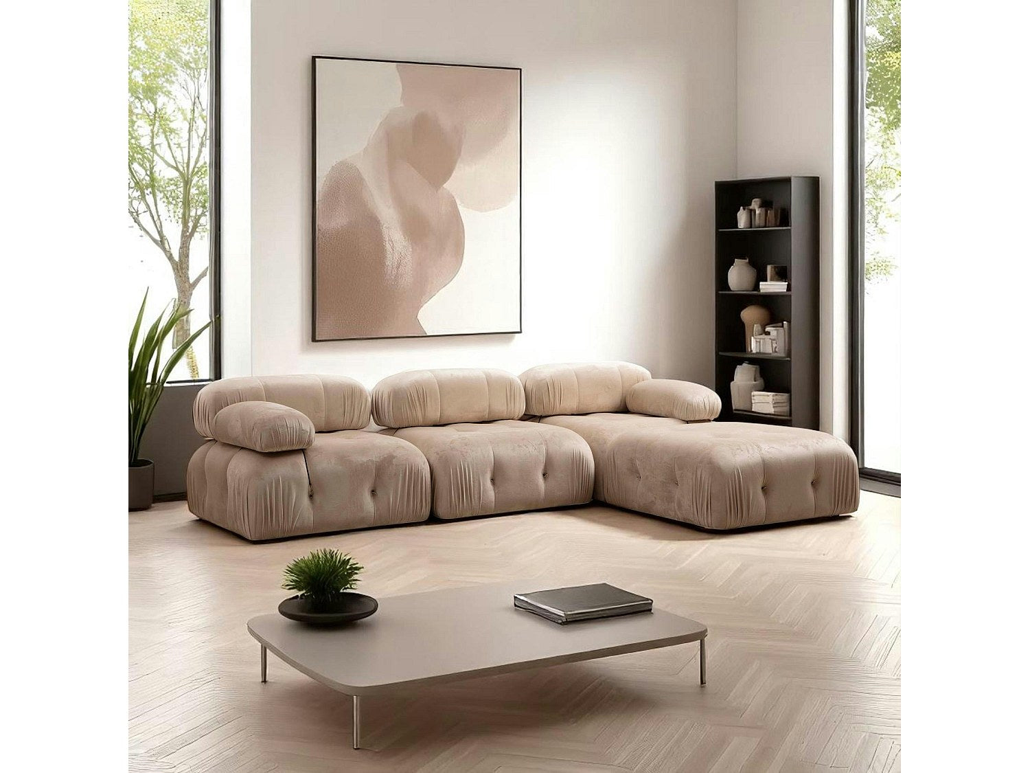 Angle pour canapé modulable beige velours
