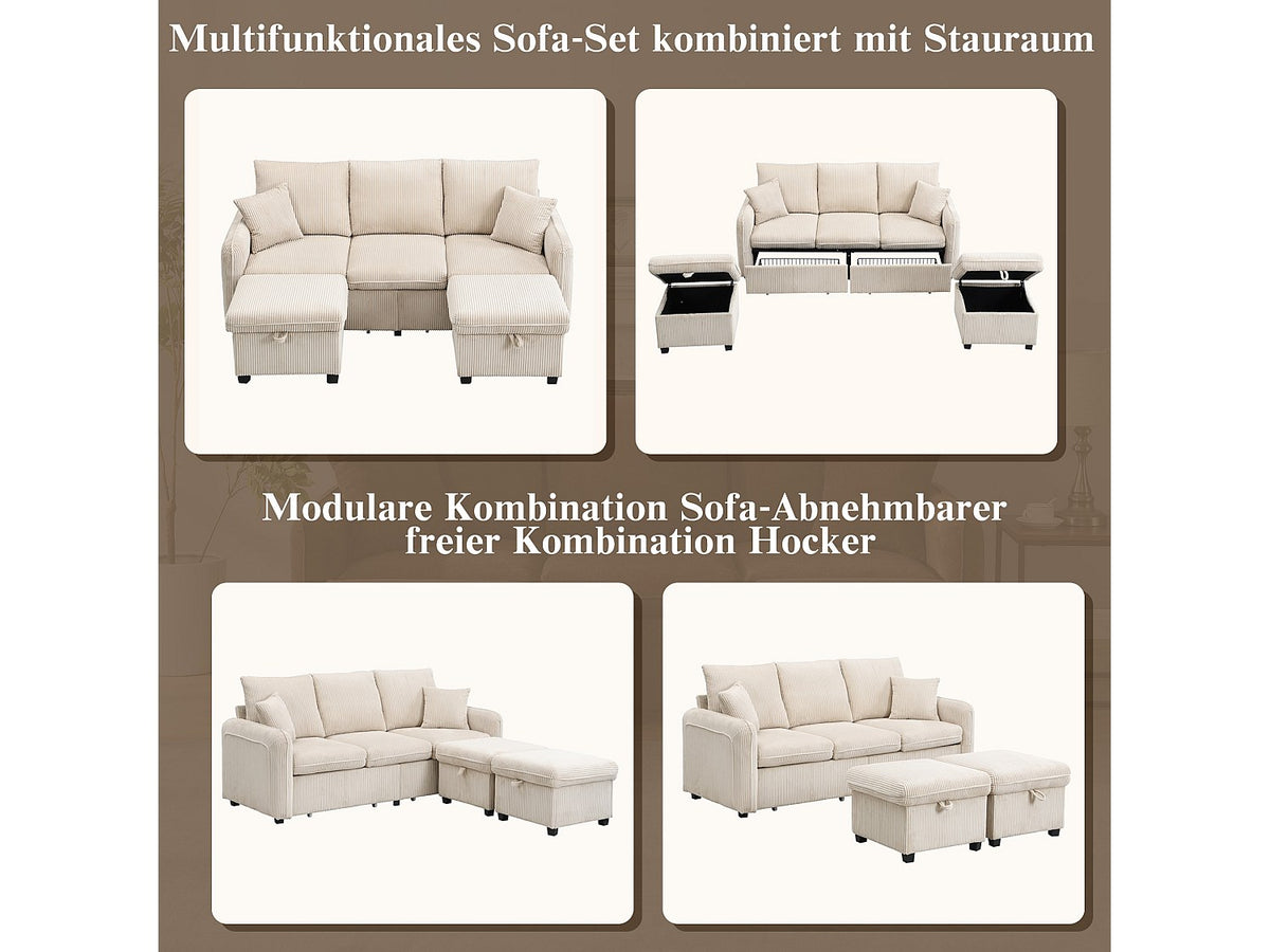 Canapé modulable 3 places beige tissu