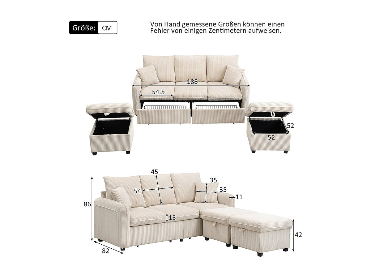 Canapé modulable 3 places beige tissu
