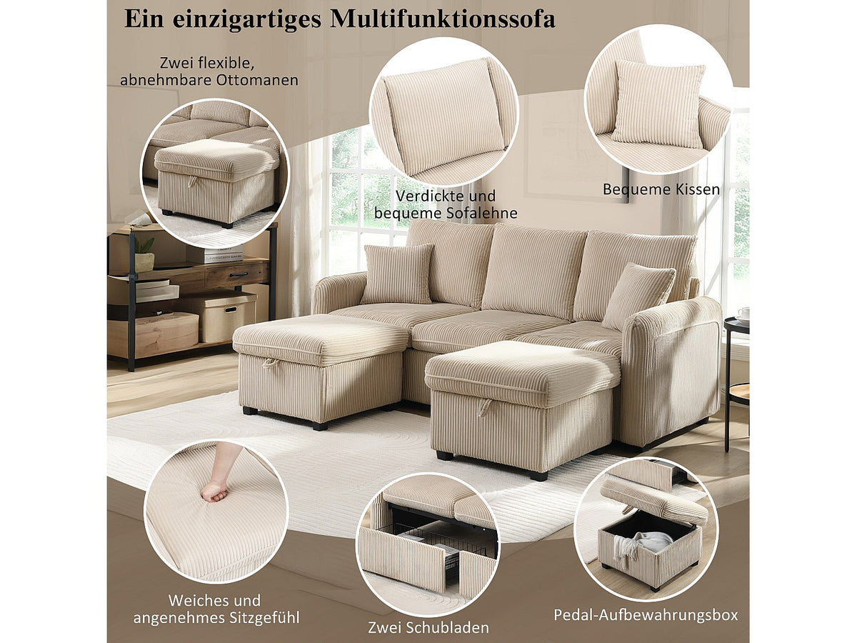 Canapé modulable 3 places beige tissu
