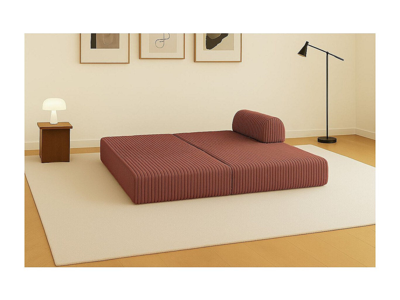 Canapé modulable convertible 2 places orange velours