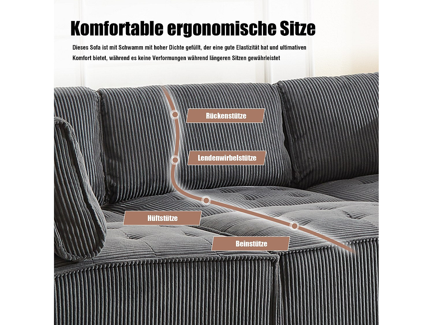 Canapé modulable convertible 6 places gris tissu