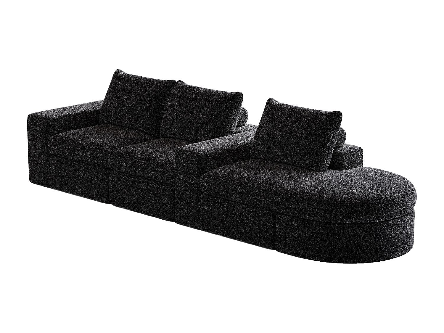 Méridienne pour canapé modulable 3 places noir tissu