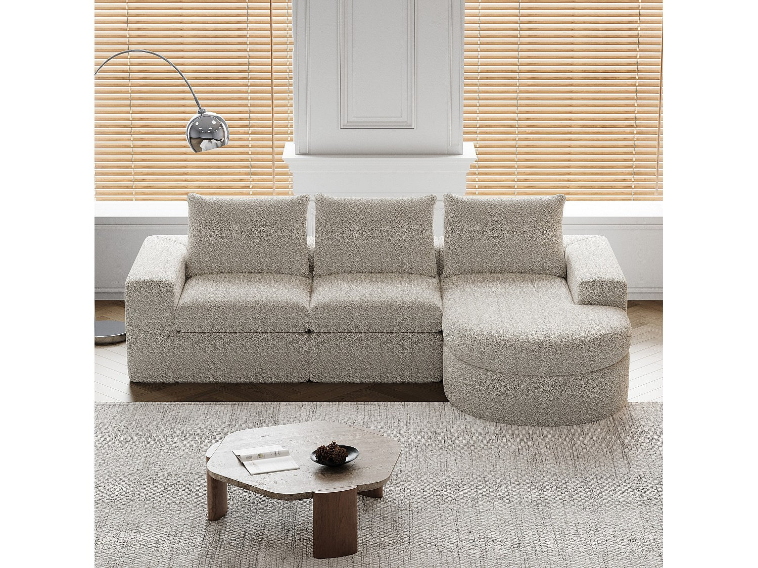 Méridienne pour canapé modulable 3 places beige tissu