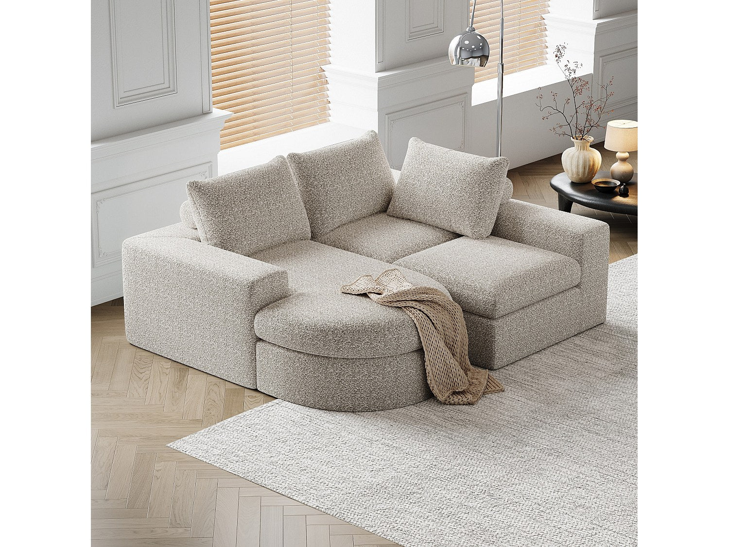 Méridienne pour canapé modulable 3 places beige tissu