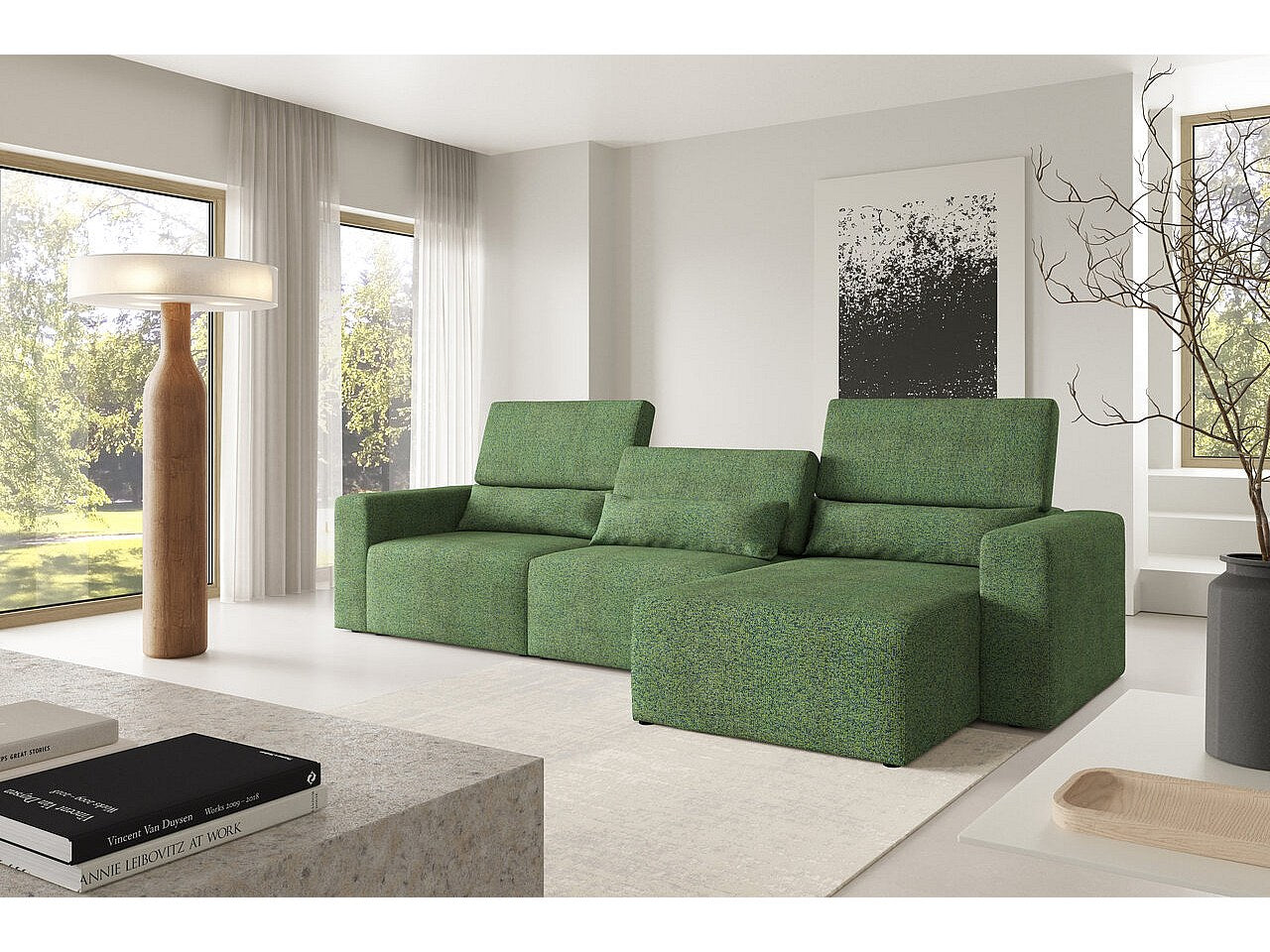 Canapé modulable vert tissu