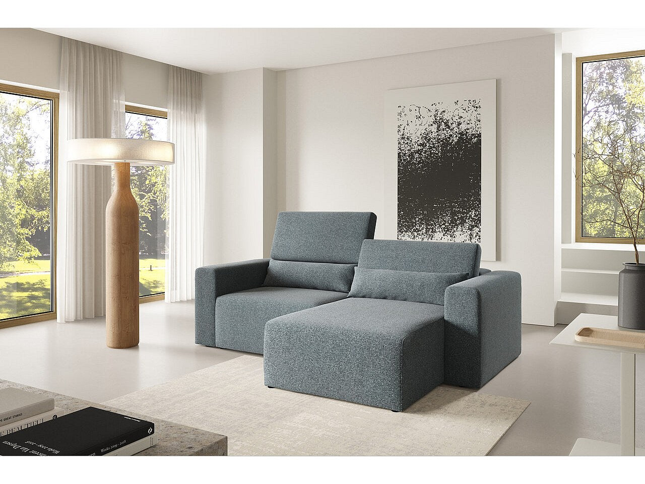 Canapé modulable bleu tissu