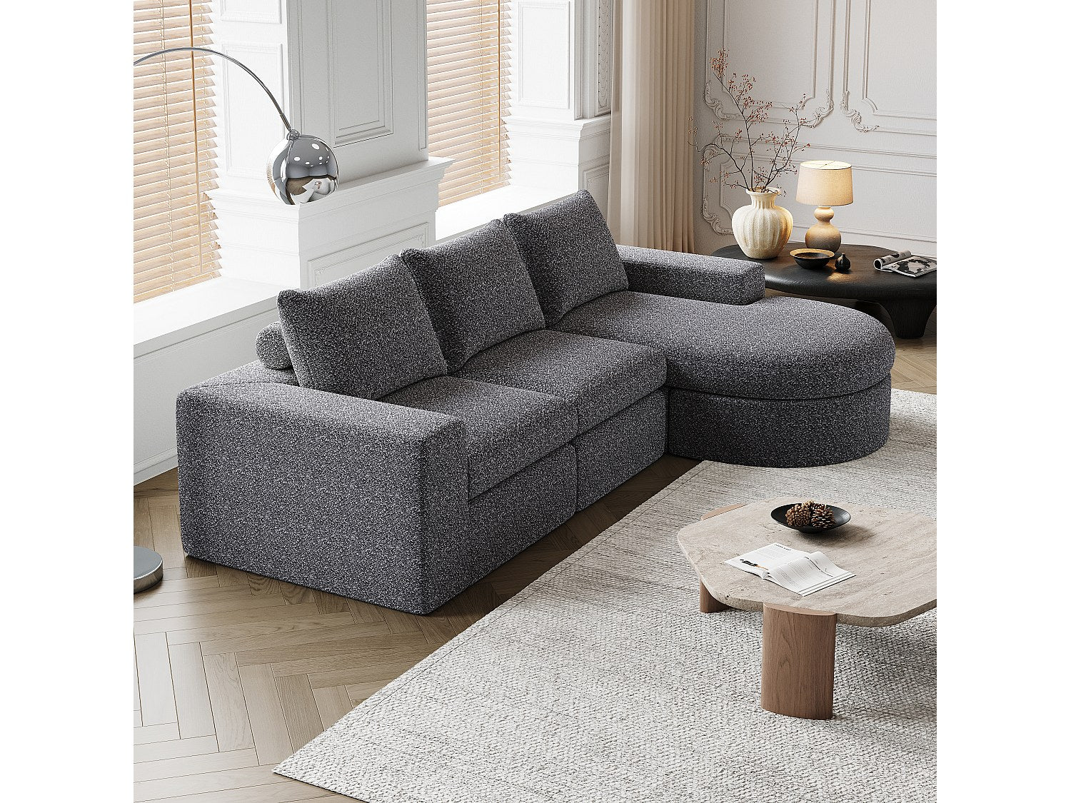Canapé modulable gris tissu