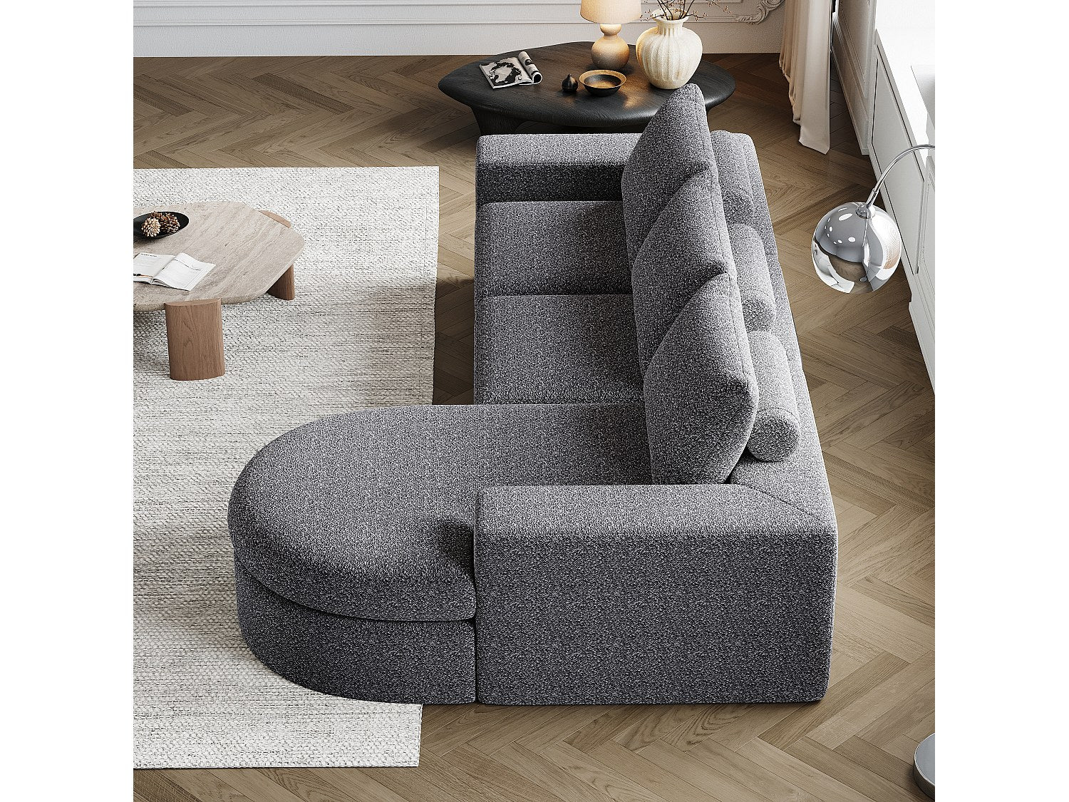 Canapé modulable gris tissu