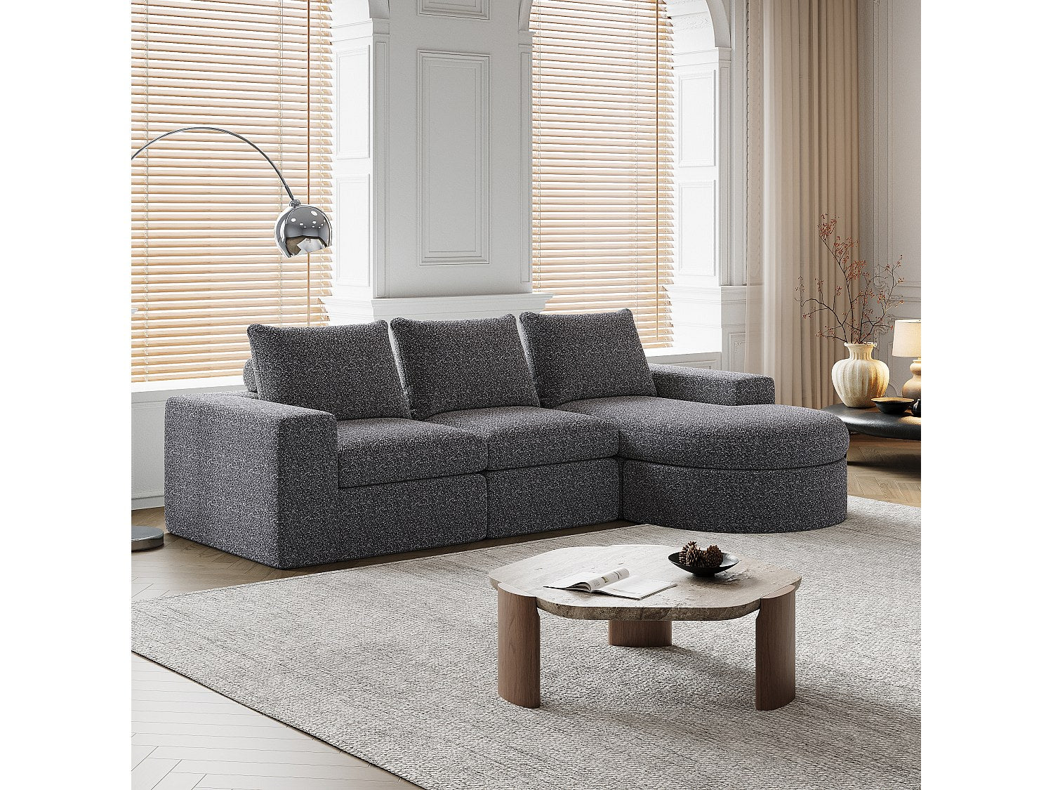 Canapé modulable gris tissu