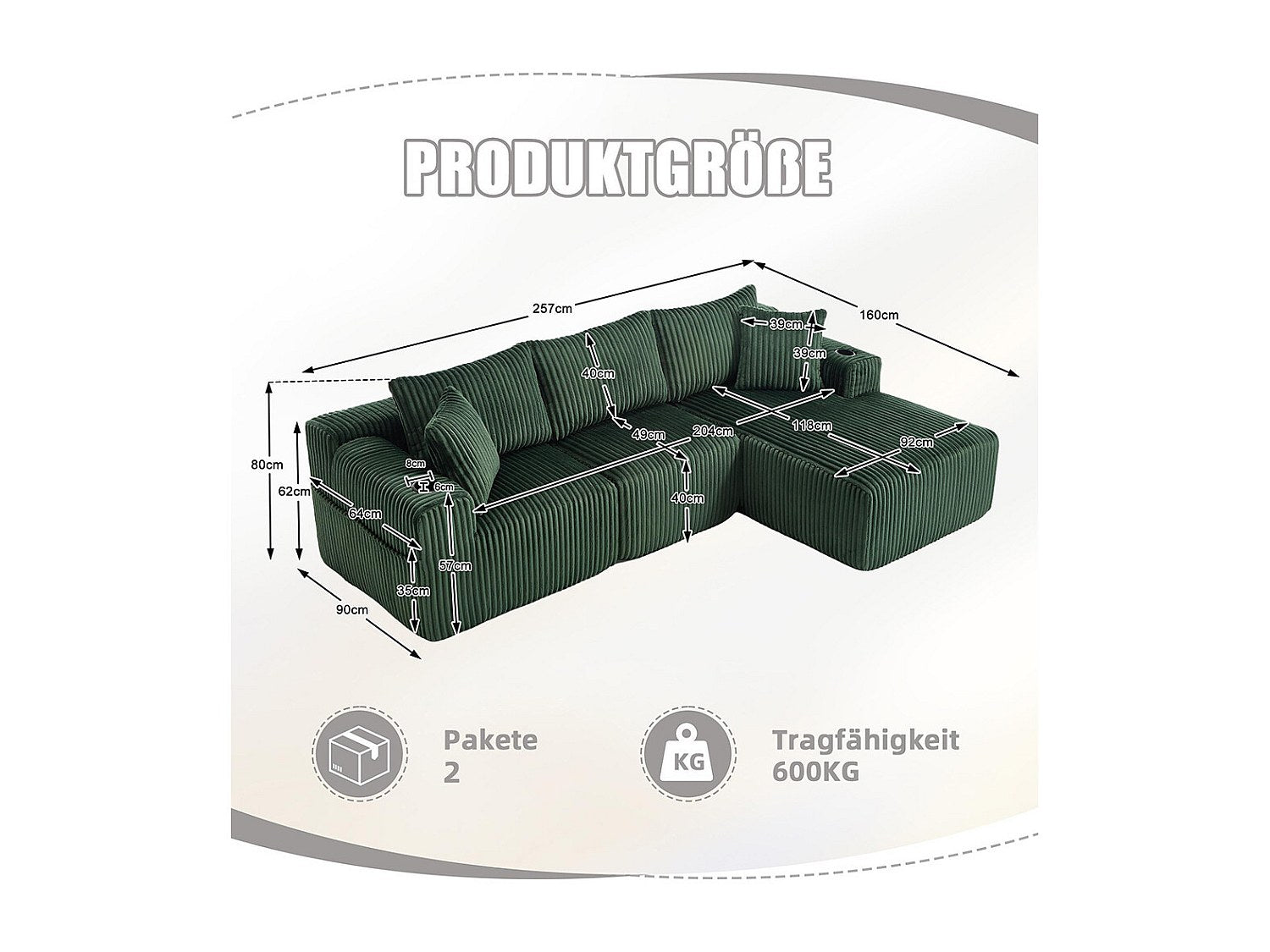 Canapé modulable 2 places vert velours