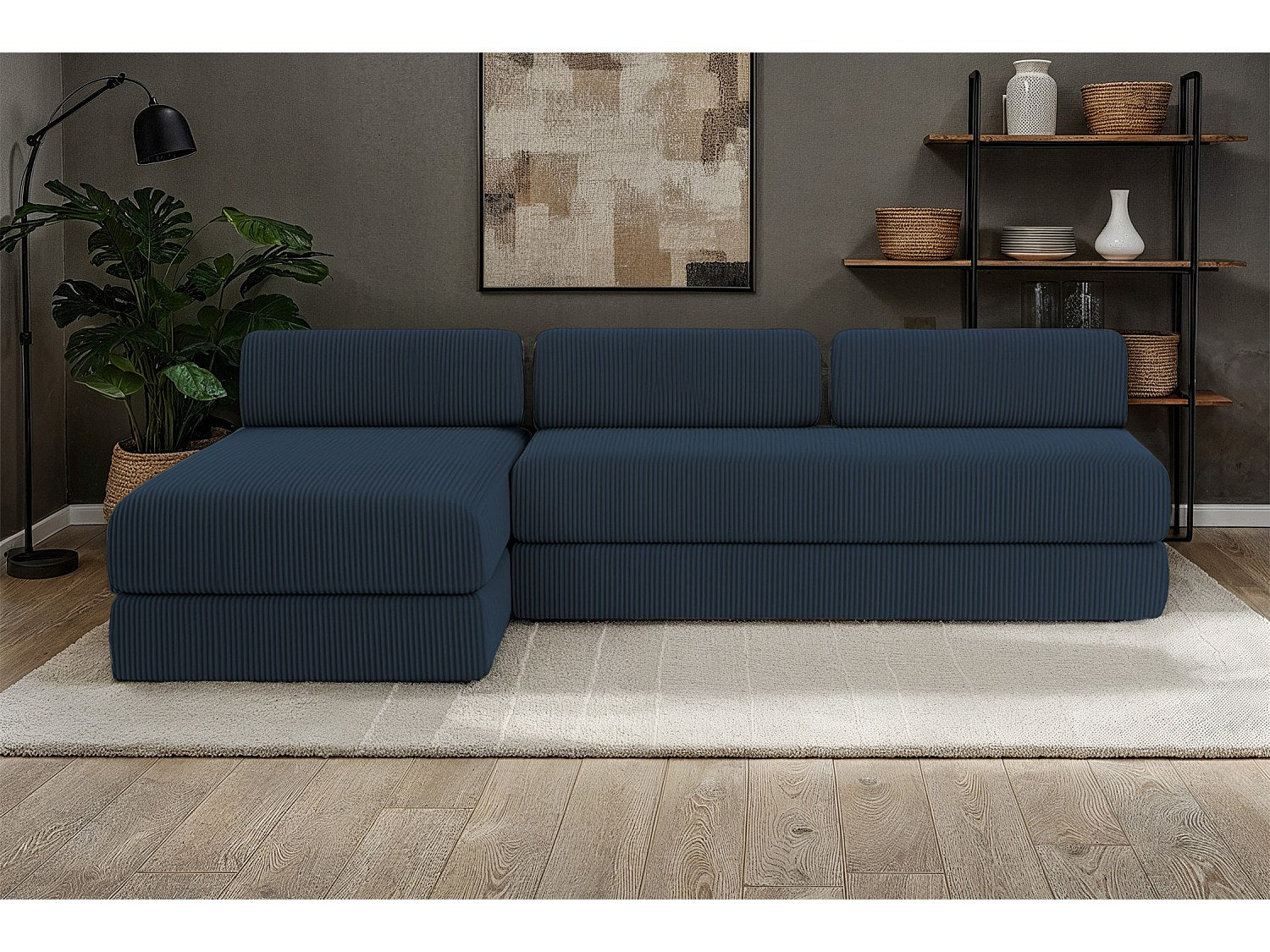 Angle pour canapé modulable convertible 6 places bleu velours