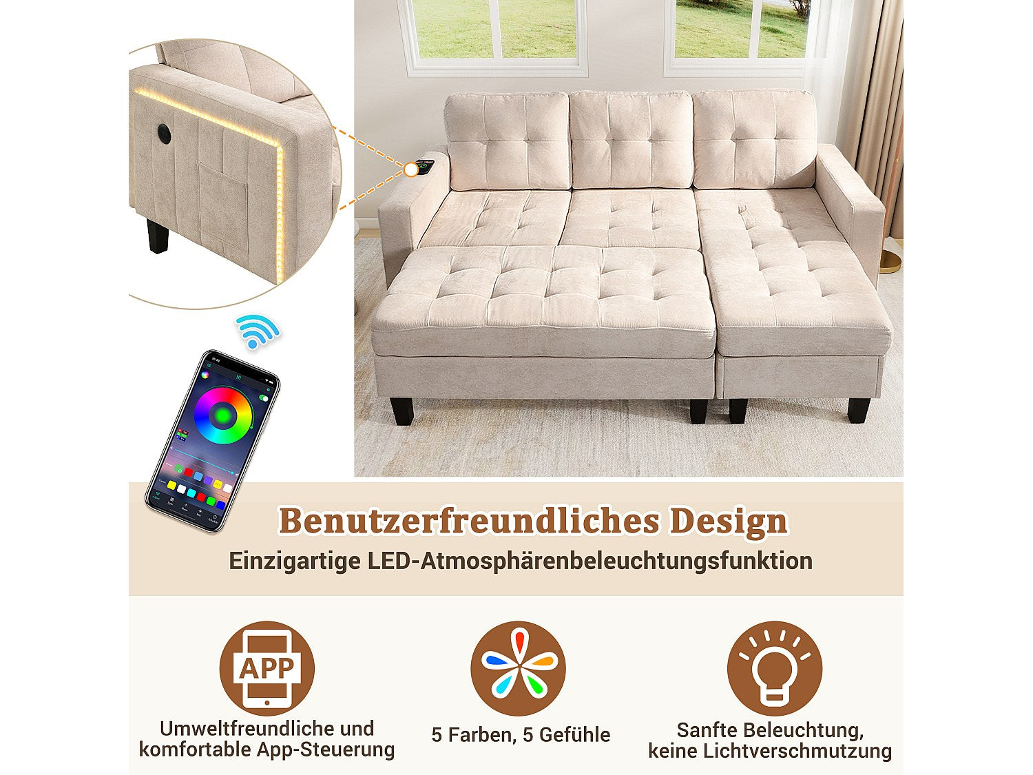 Canapé modulable 3 places beige