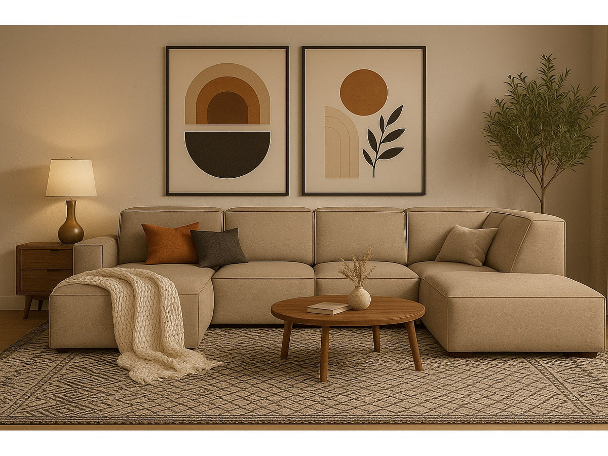 Canapé modulable beige tissu